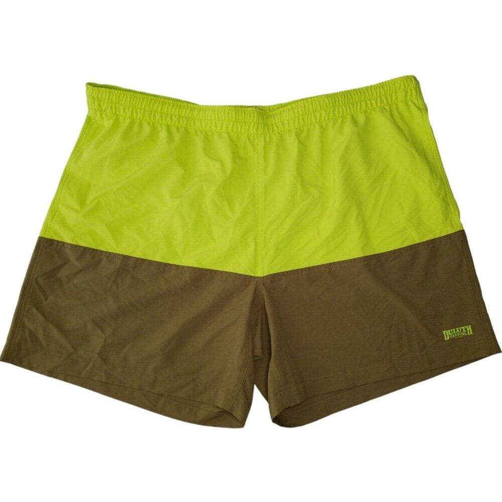 Duluth Trading Pier Genius Swim Trunks 3XL XXXL Yellow Tan Colorblock Lined